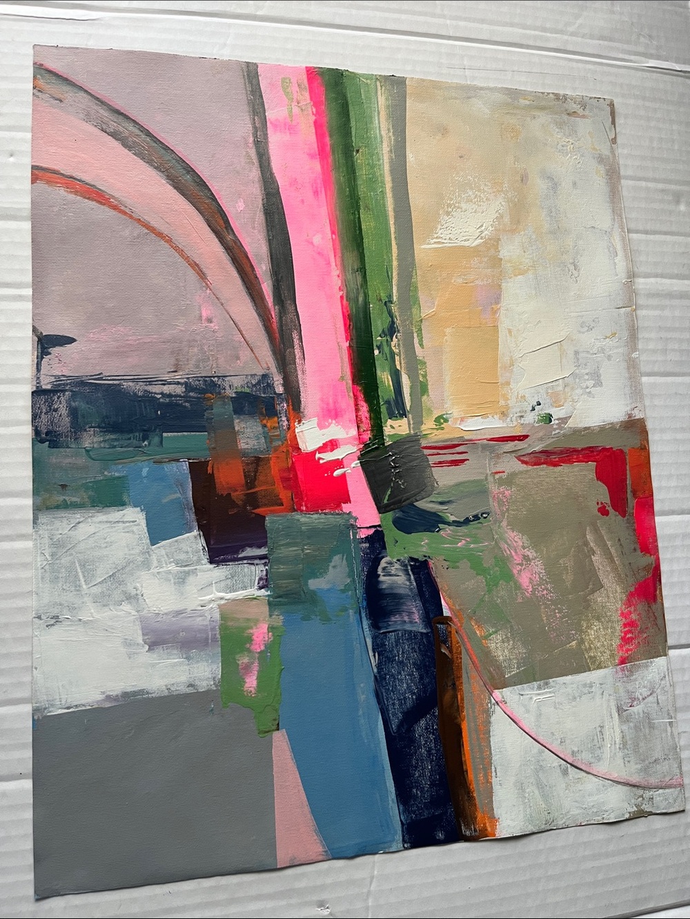 16x20” Pink/Green Abstract Painting | Handmade Wall Art Original